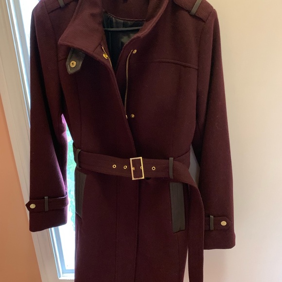 Cole Haan aubergine wool, leather coat FINAL PRICE. - Picture 2 of 8